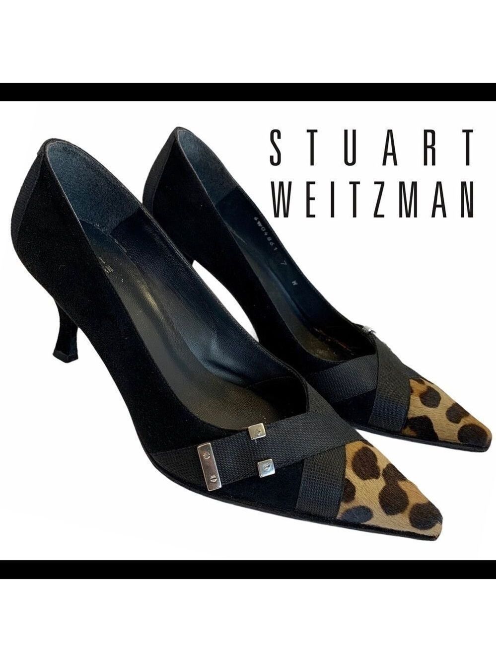 Stuart Weitzman Black leopard cheetah print heels